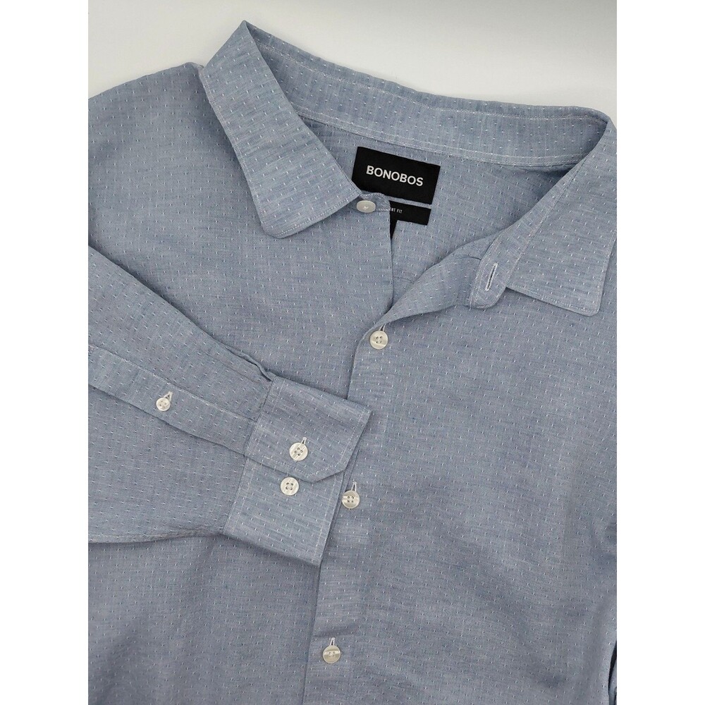 Bonobos Prominent Fit Long Sleeve Linen Blend Shirt Men's 3XL Long Blue Coastal